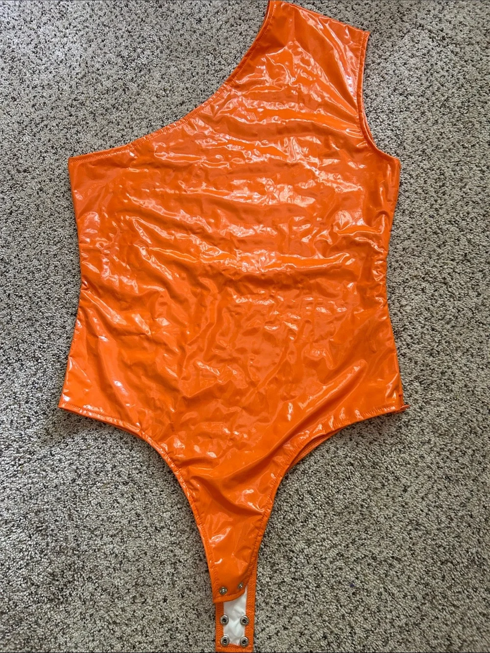 Finesse Shiny One-Shoulder Orange  Bodysuit